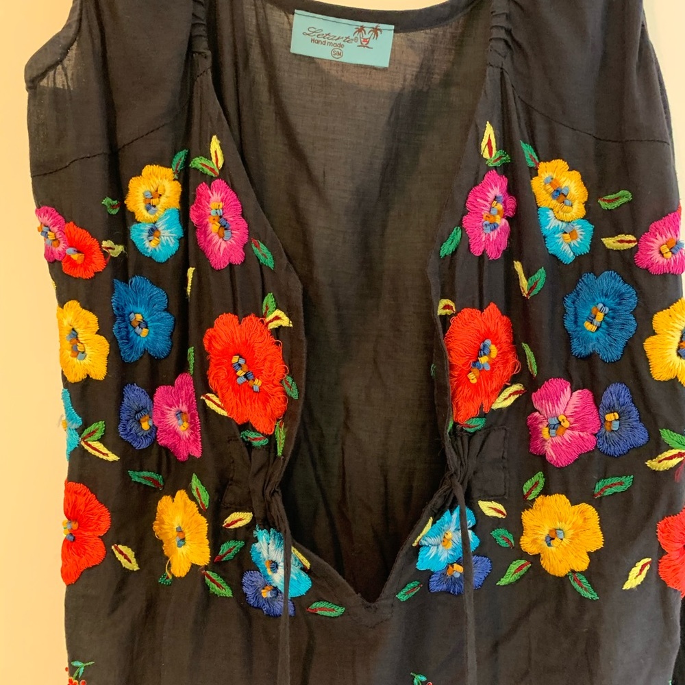 Letarte Swim Mexican Embroidered Cover Up - Picture 3 of 7